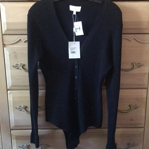 Favorite Daughter Tops - NWT | Favorite Daughter | Black Thong Knit Cardigan Bodysuit Size Large
